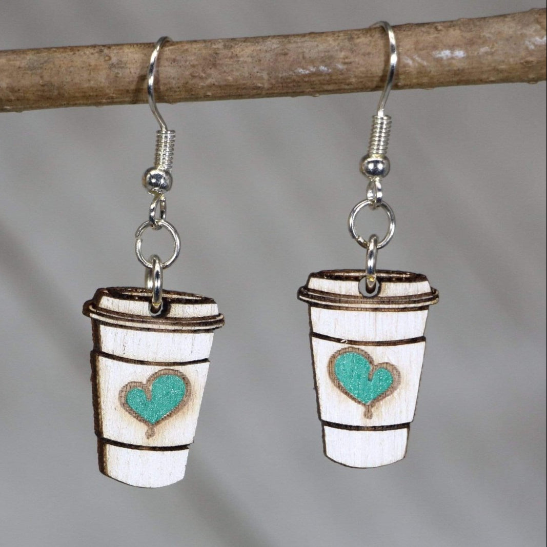 Coffee Cup Wooden Earrings | Coffee Lover Jewelry