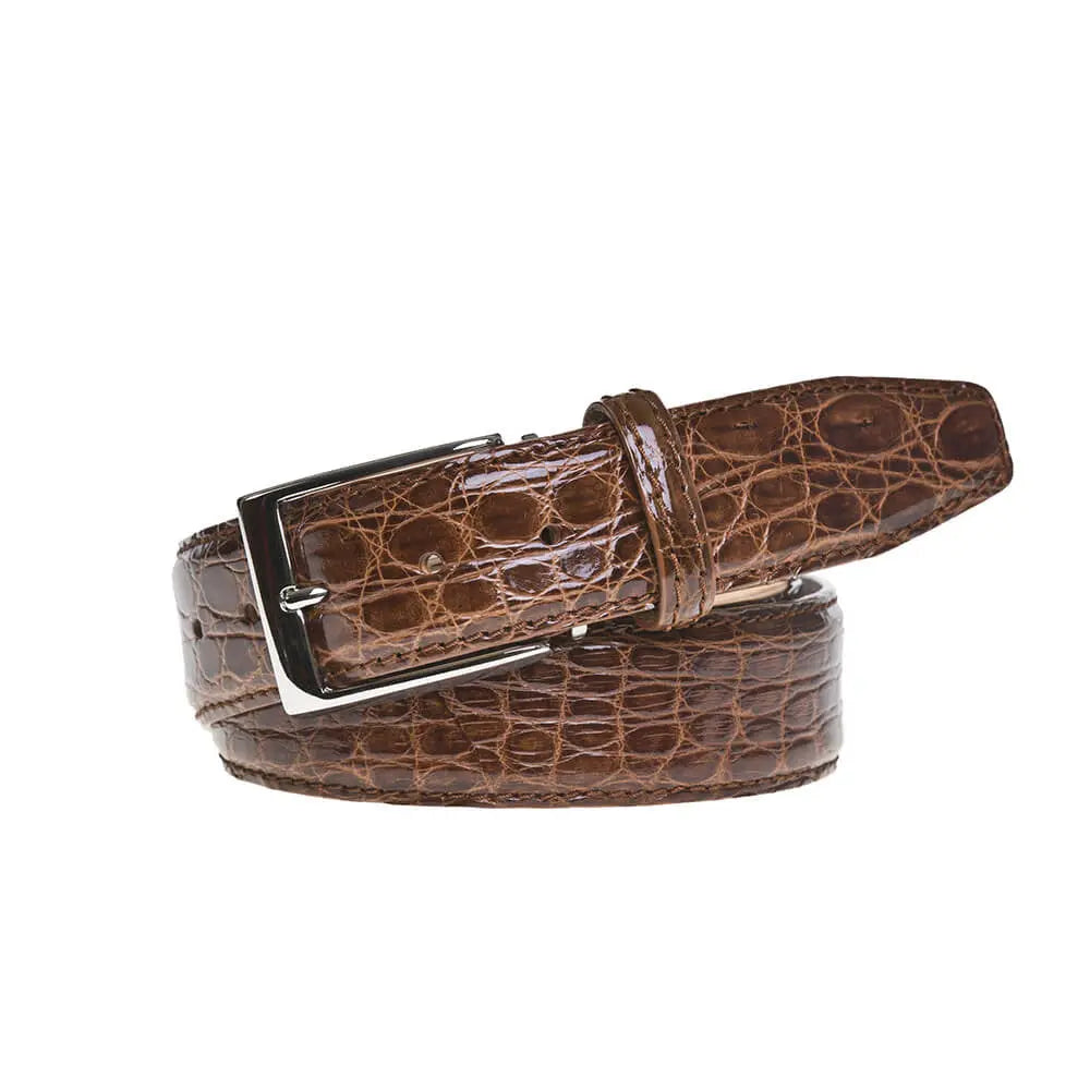 Cognac Caiman Crocodile Leather Belt by Roger Ximenez: Bespoke Belts and Leather Accessories, handmade leather goods main product photo