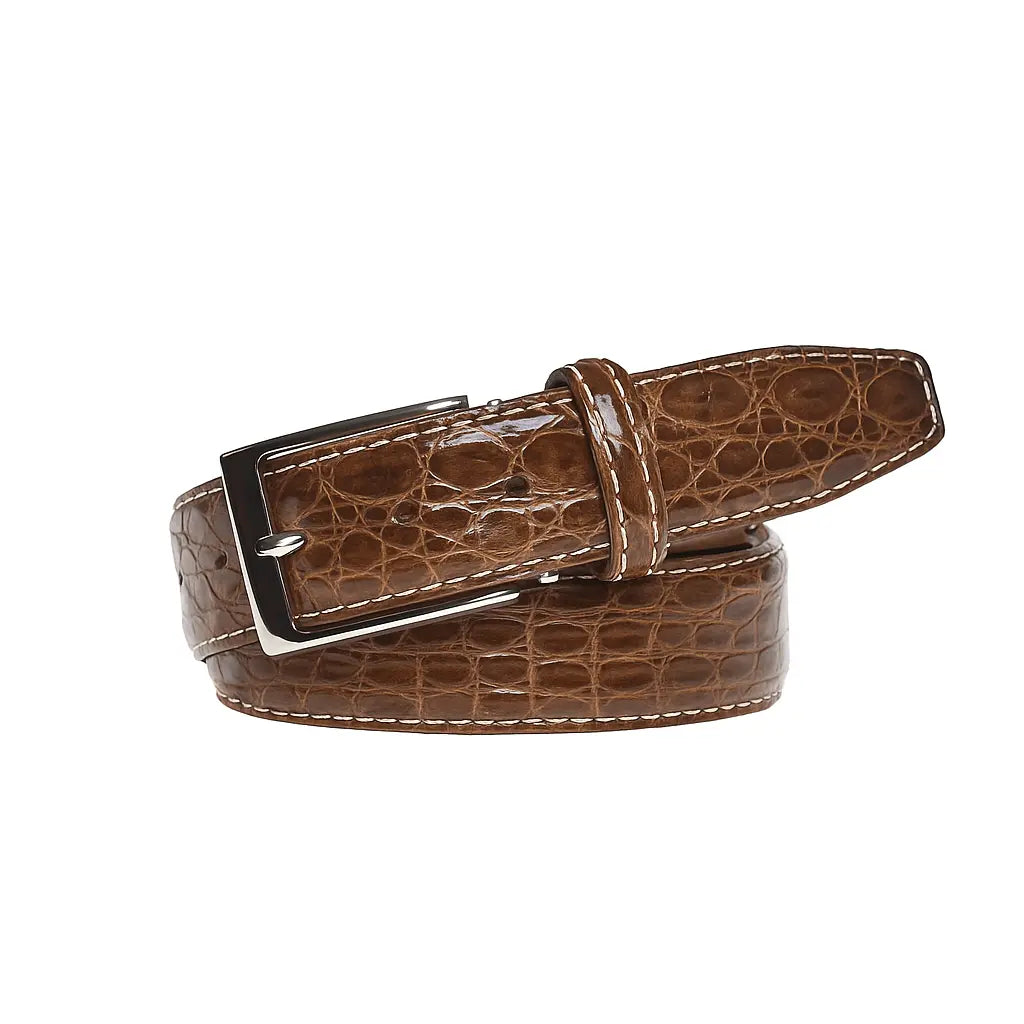 Cognac Caiman Crocodile Leather Belt by Roger Ximenez: Bespoke Belts and Leather Accessories, handmade leather goods detail photo 2