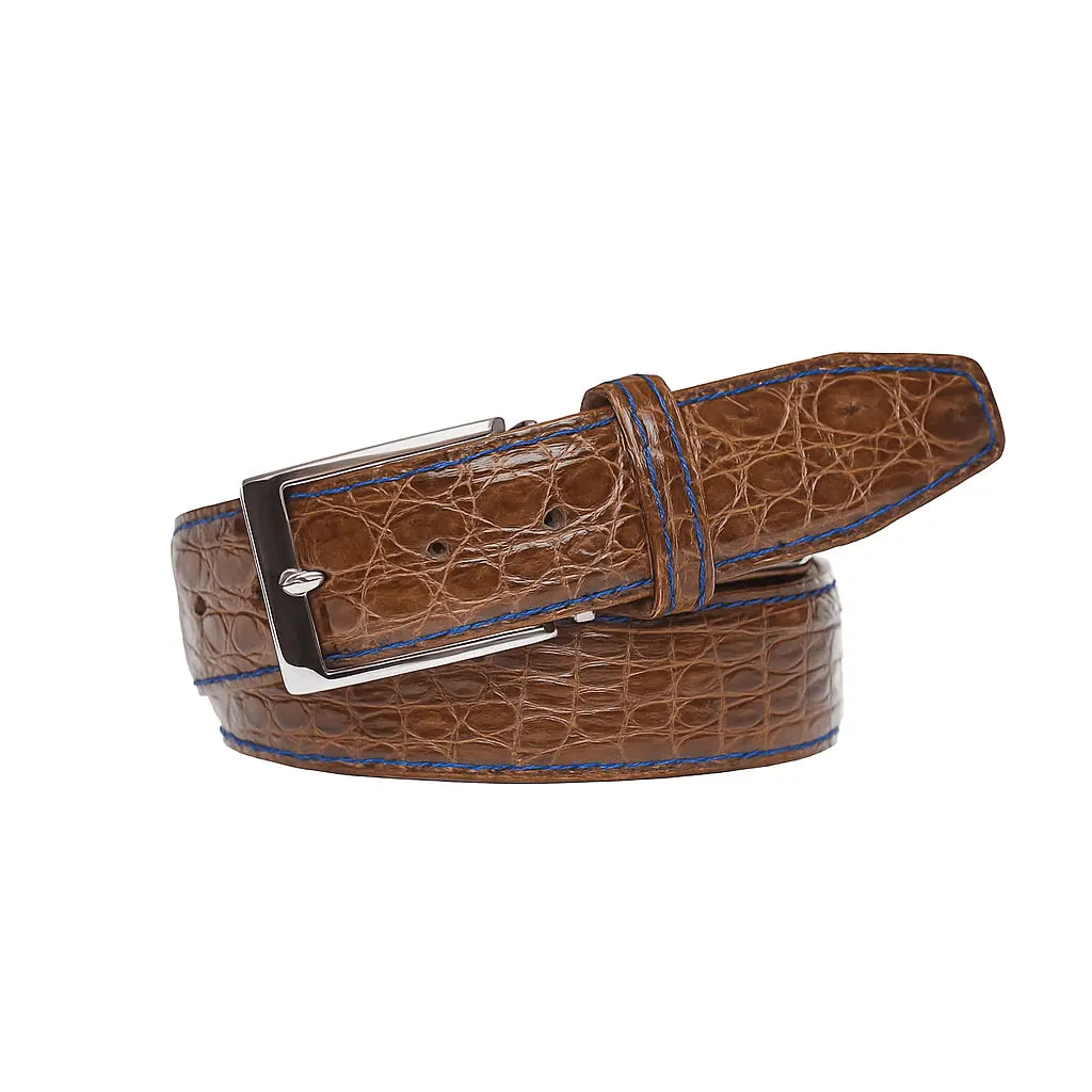 Cognac Caiman Crocodile Leather Belt by Roger Ximenez: Bespoke Belts and Leather Accessories, handmade leather goods detail photo 3