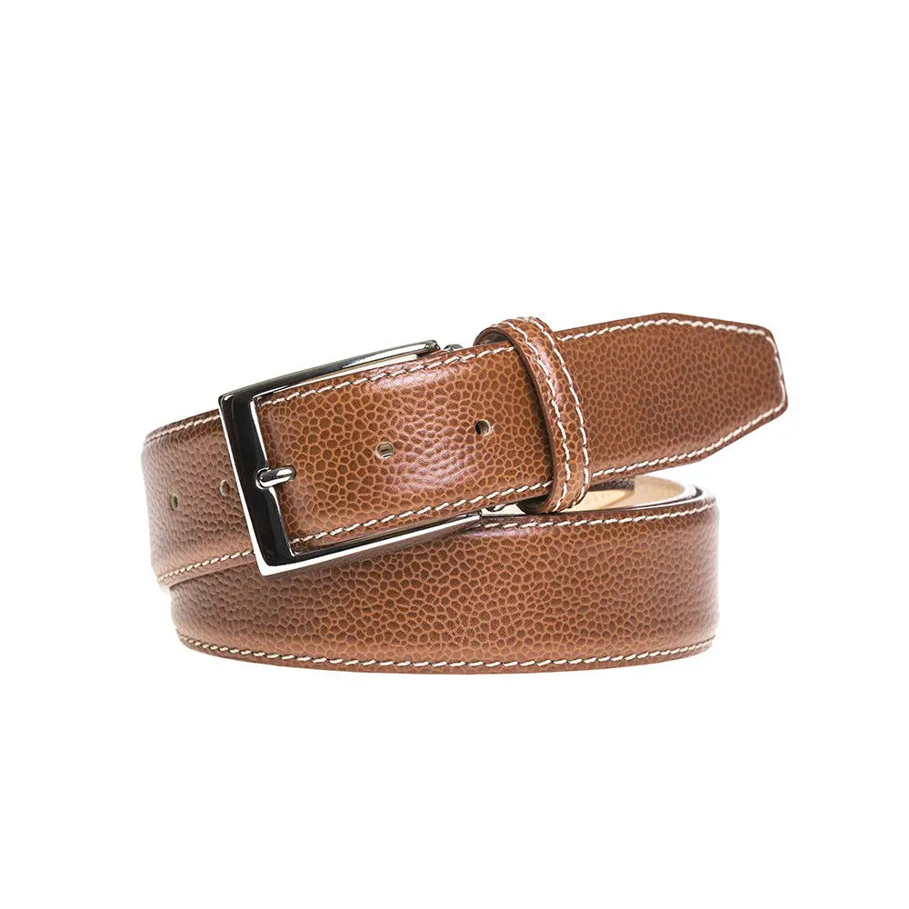 Cognac French Pebble Grain Belt by Roger Ximenez: Bespoke Belts and Leather Accessories, handmade leather goods main product photo
