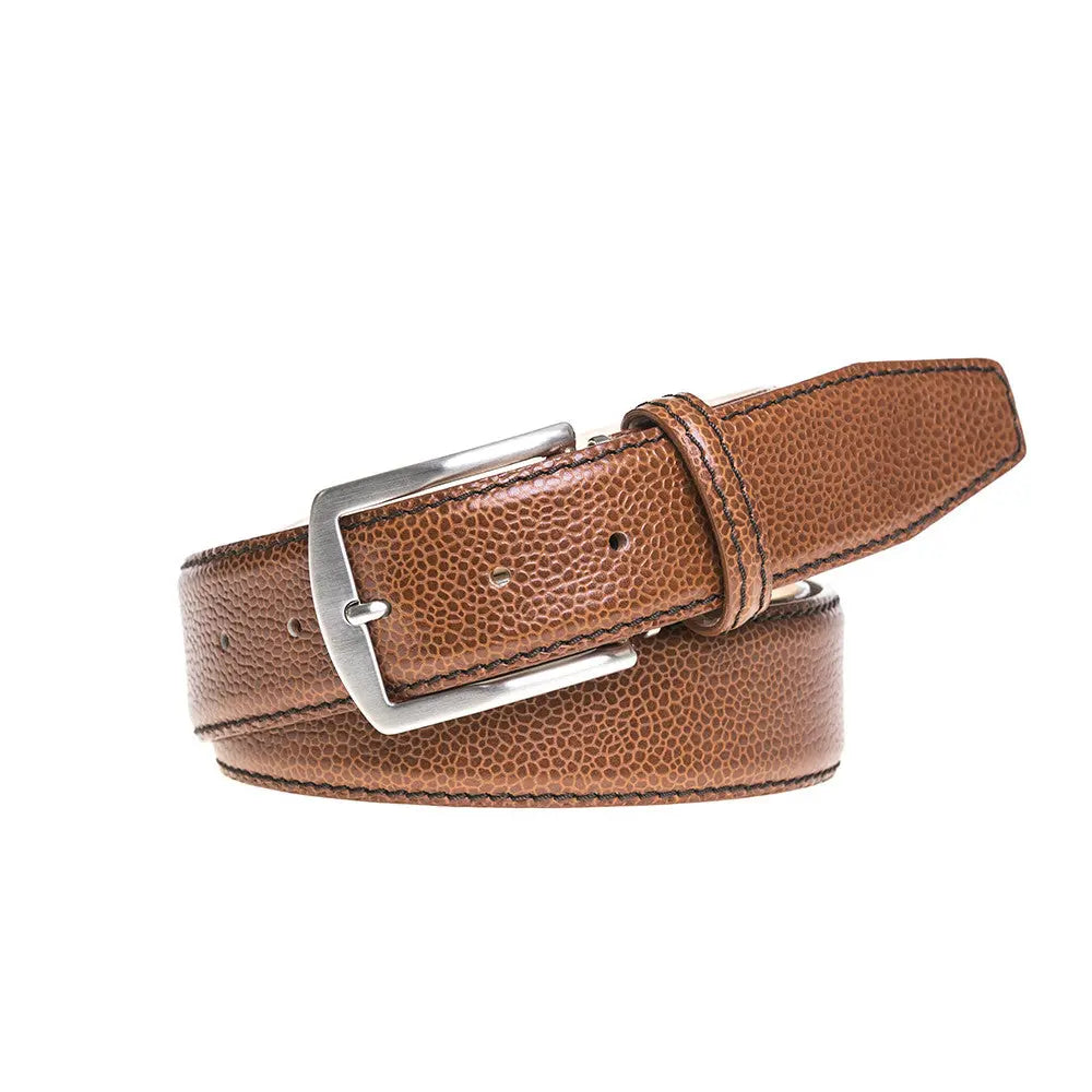 Cognac French Pebble Grain Belt by Roger Ximenez: Bespoke Belts and Leather Accessories, handmade leather goods detail photo 2