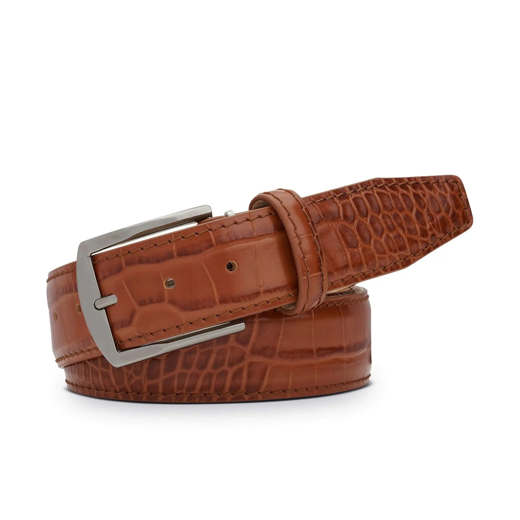 Cognac Mock Croc Leather Belt