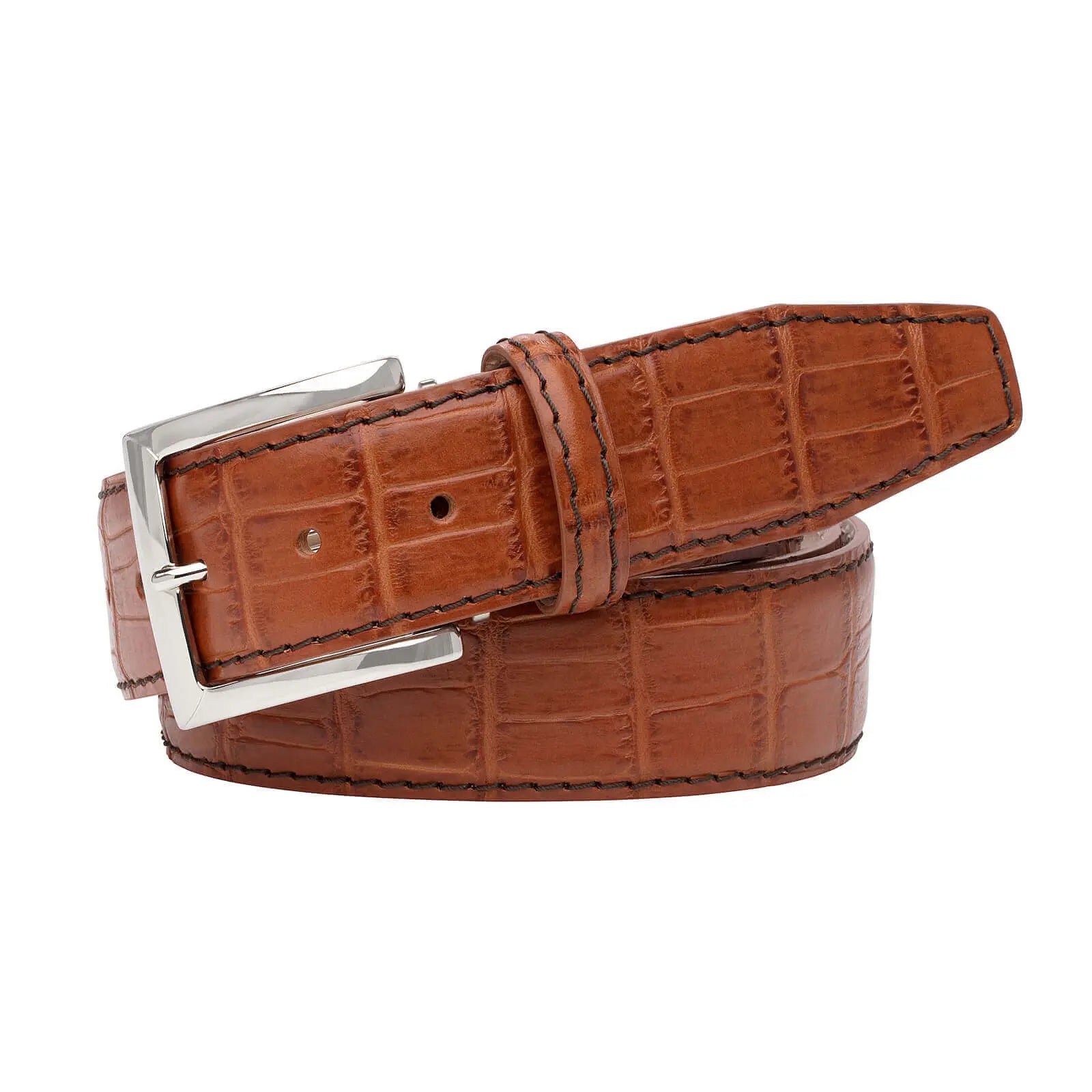 Cognac Mock Gator Leather Belt by Roger Ximenez: Bespoke Belts and Leather Accessories, handmade leather goods main product photo