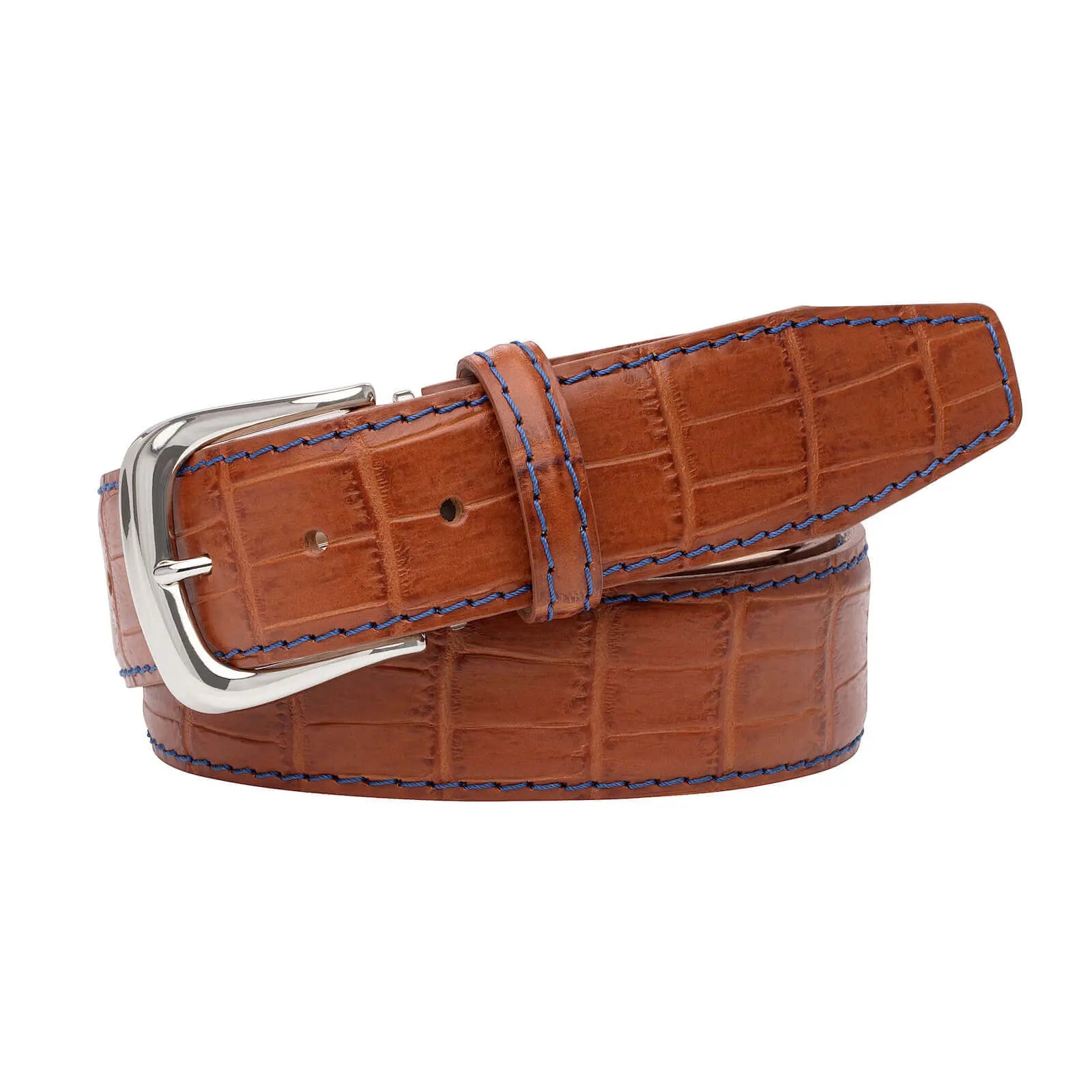 Cognac Mock Gator Leather Belt by Roger Ximenez: Bespoke Belts and Leather Accessories, handmade leather goods detail photo 2