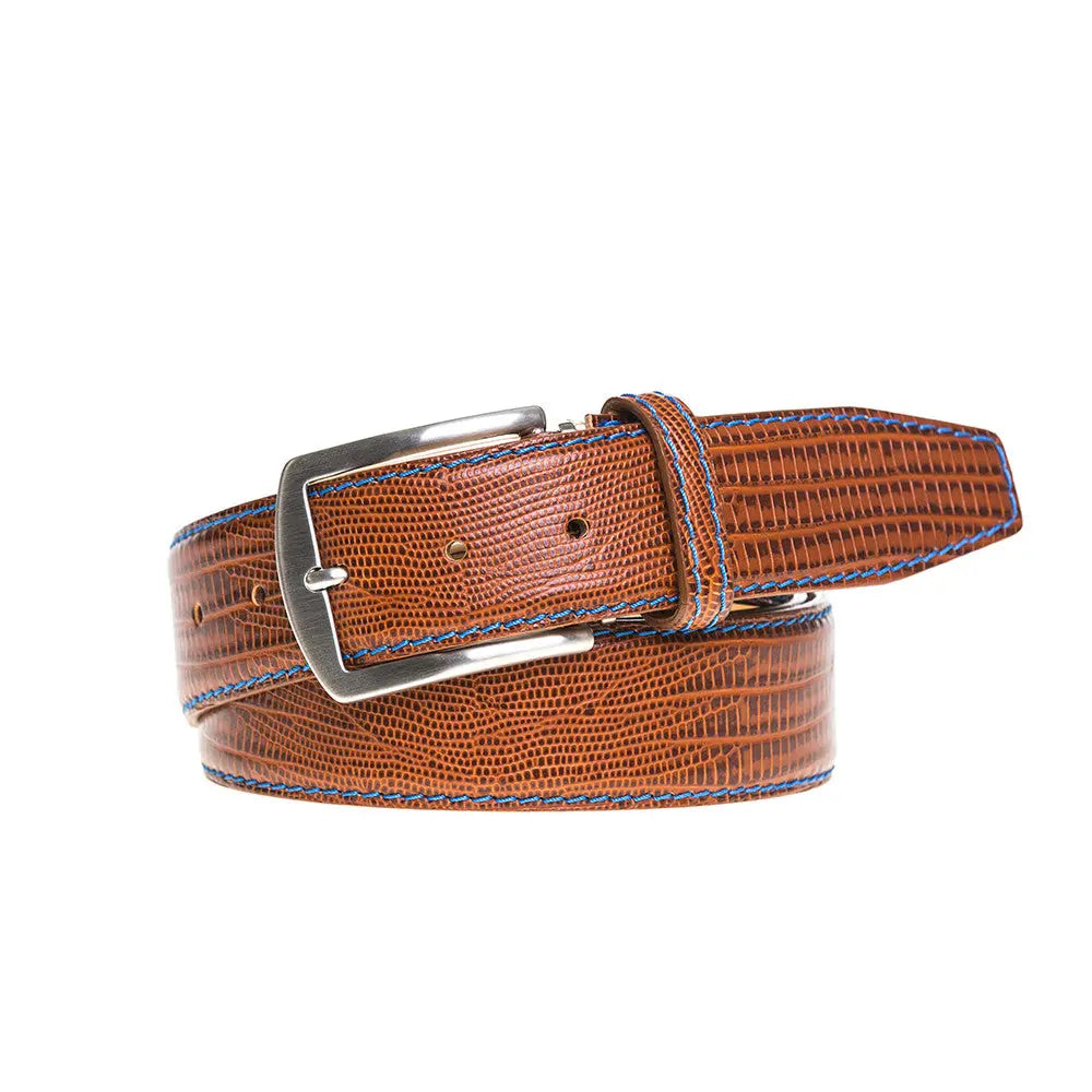 Cognac Mock Lizard Belt by Roger Ximenez: Bespoke Belts and Leather Accessories, handmade leather goods main product photo