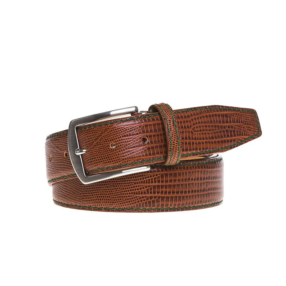 Cognac Mock Lizard Belt by Roger Ximenez: Bespoke Belts and Leather Accessories, handmade leather goods detail photo 2
