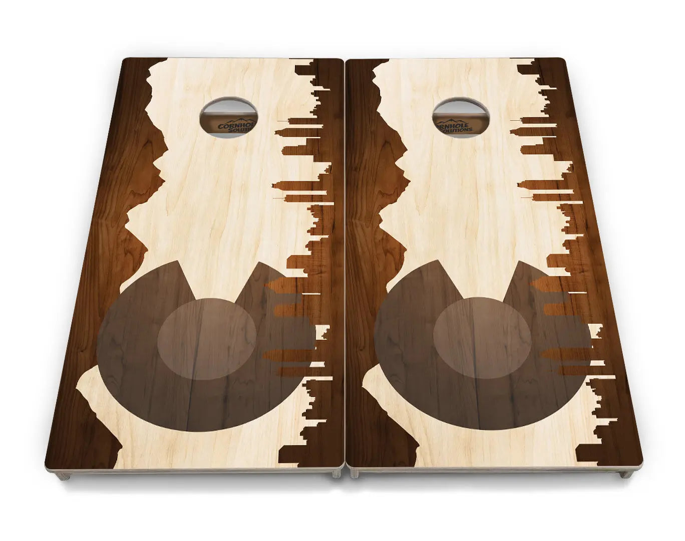 Colorado Natural Wood Skyline Cornhole Boards - Professional Tournament Series by Cornhole Solutions, custom cornhole board detail photo 2