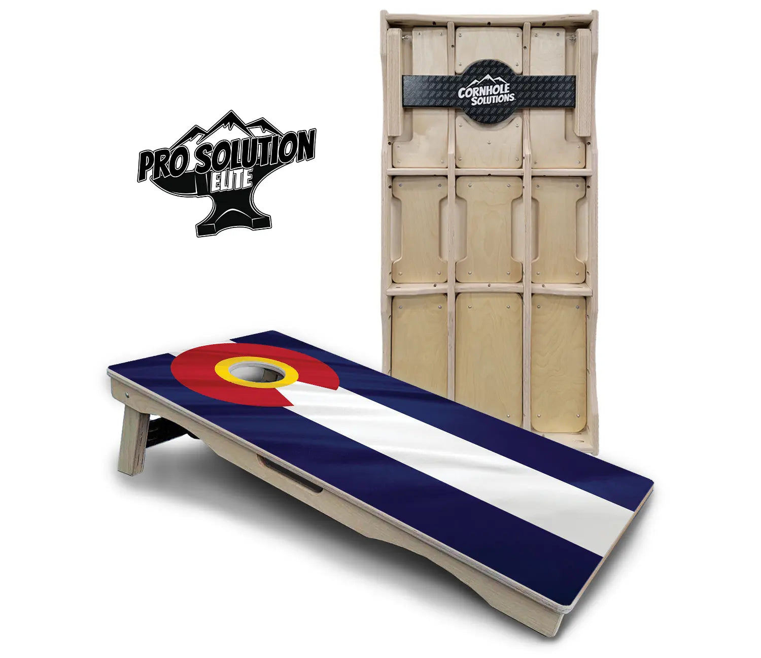 Colorful Colorado Flag Cornhole Boards - Pro Solution Elite Series by Cornhole Solutions, custom cornhole board main product photo