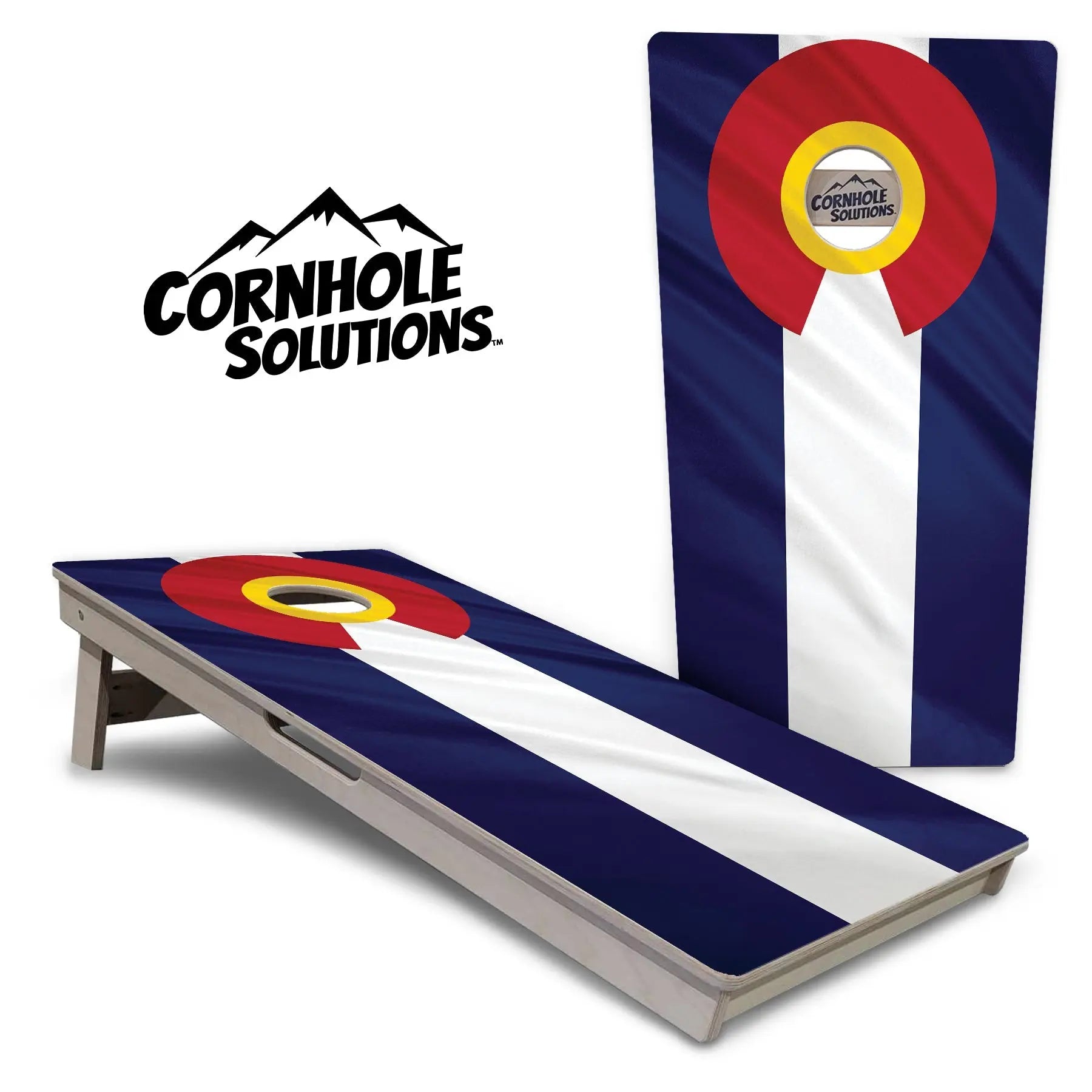 Colorful Colorado Flag Cornhole Boards - Professional Tournament Series by Cornhole Solutions, custom cornhole board main product photo