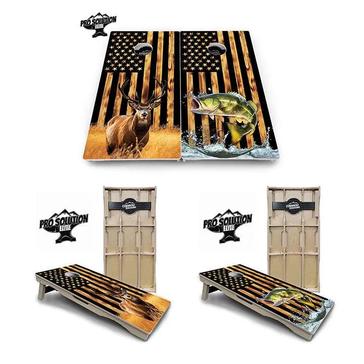 Colorful Deer & Fish Cornhole Boards - Pro Solution Elite Series by Cornhole Solutions, custom cornhole board main product photo
