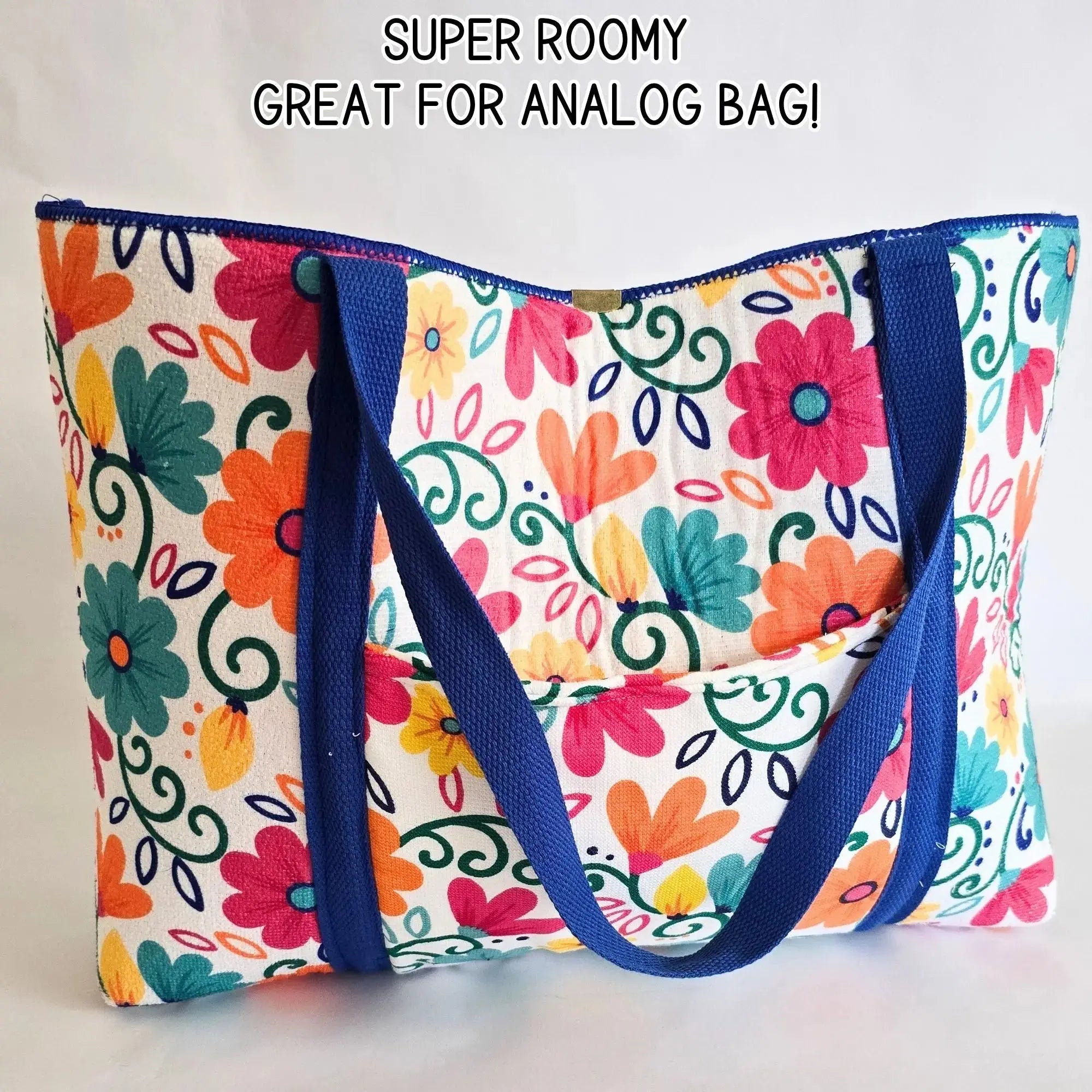 Colorful Floral Tote Bag, Bright Summer Shoulder Bag, Handmade Market Tote with Pockets, Teacher Tote, Beach Bag, Everyday Carryall by Maypop House Designs, Southern food gift