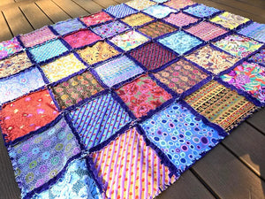 Colorful Rag Quilt Throw, Cotton Patchwork Lap Quilt with Soft Fleece Backing, Handmade Boho Couch Blanket, Bright Scrap Quilt Gift Maypop House Designs