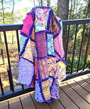 Colorful Rag Quilt Throw, Cotton Patchwork Lap Quilt with Soft Fleece Backing, Handmade Boho Couch Blanket, Bright Scrap Quilt Gift Maypop House Designs