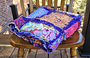 Colorful Rag Quilt Throw, Cotton Patchwork Lap Quilt with Soft Fleece Backing, Handmade Boho Couch Blanket, Bright Scrap Quilt Gift Maypop House Designs