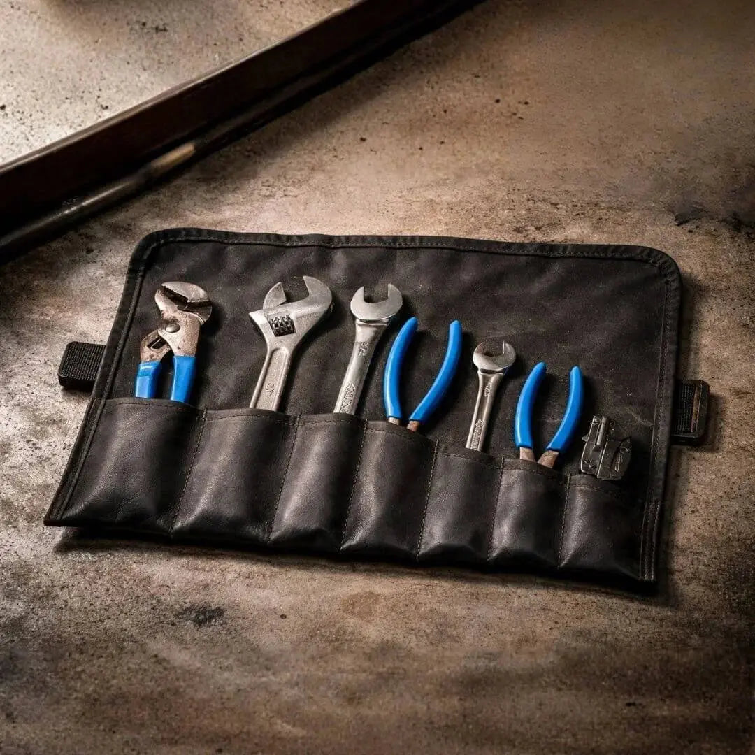 Combat Leather Tool Roll by Recycled Firefighter, handmade leather goods detail photo 3