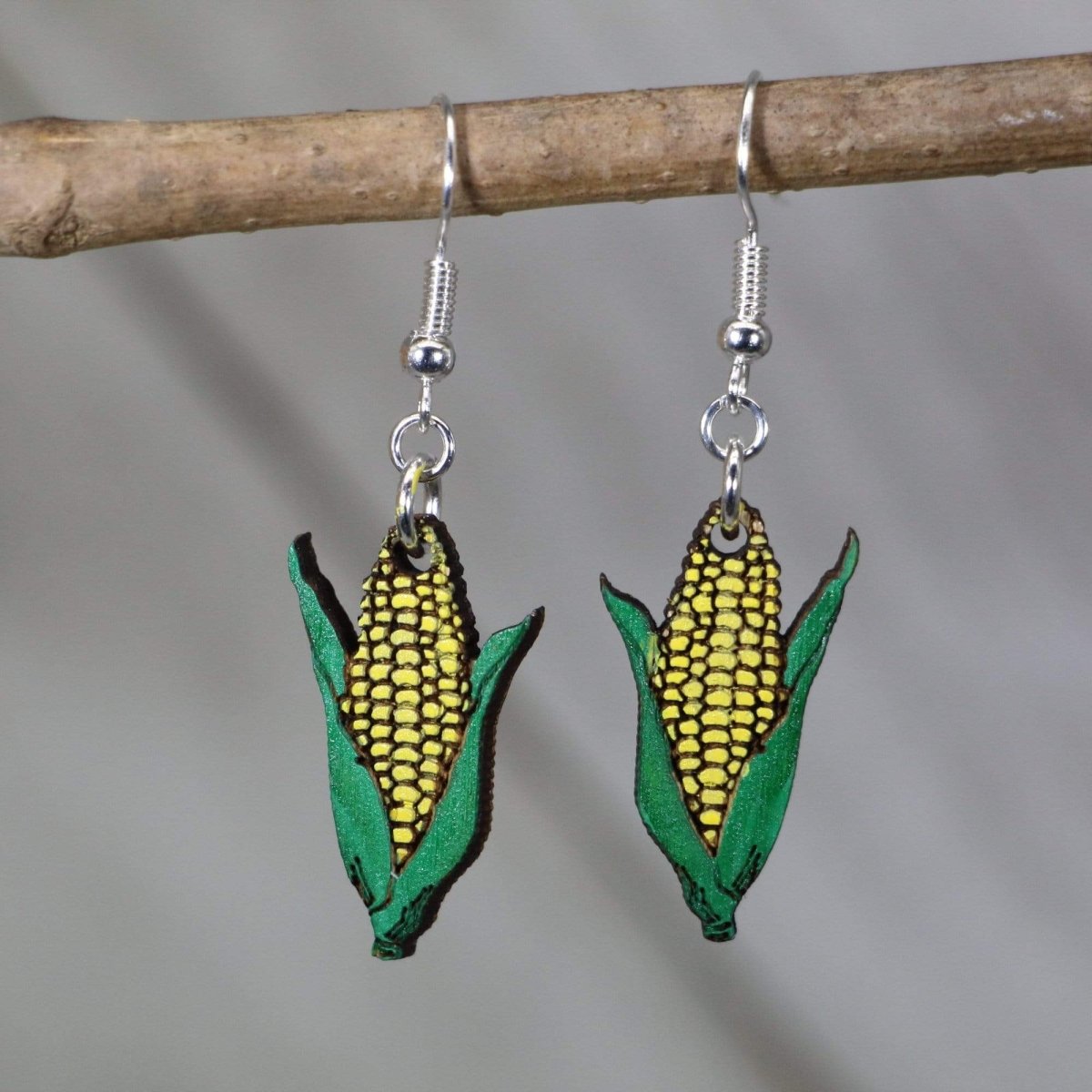 Corn with Husk Wooden Earrings | Farm Vegetable Food Jewelry