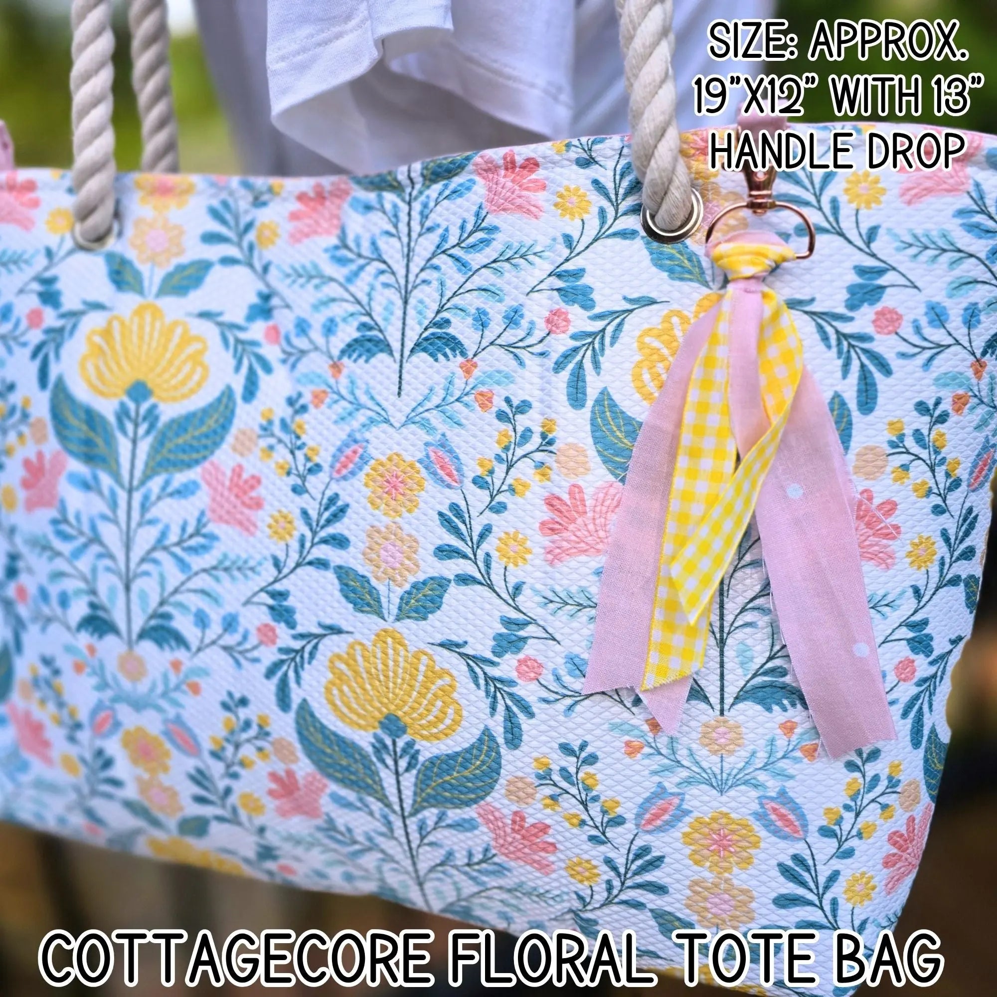Cottagecore Floral Tote Bag, Aesthetic Shoulder Bag with Charm, Feminine Everyday Analog Bag, Cute Market or Beach Tote by Maypop House Designs, handmade leather goods main