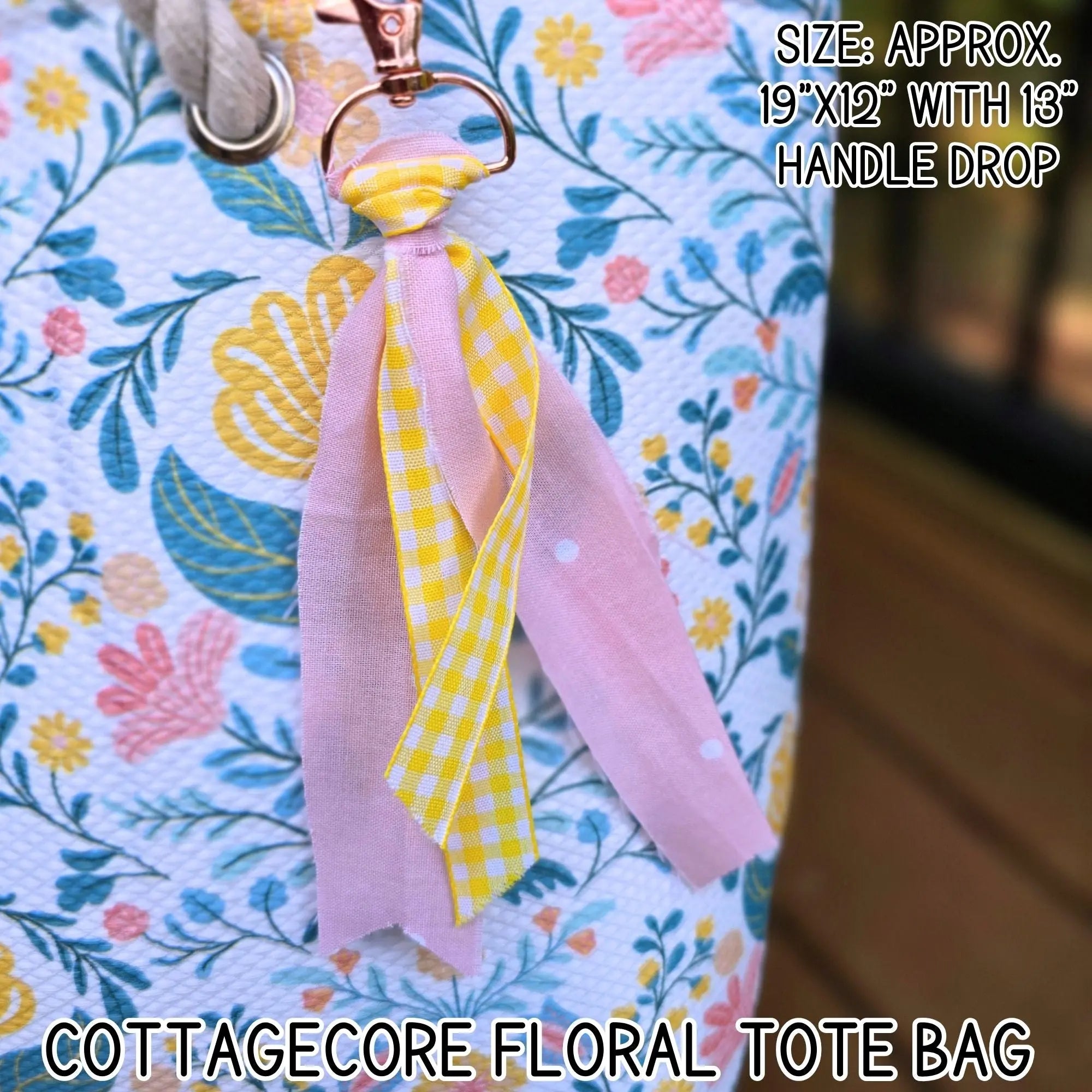 Cottagecore Floral Tote Bag, Aesthetic Shoulder Bag with Charm, Feminine Everyday Analog Bag, Cute Market or Beach Tote by Maypop House Designs, handmade leather goods detail