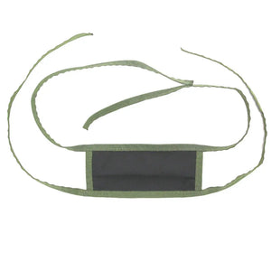 Green cotton face covering with adjustable ties and a black nose wire