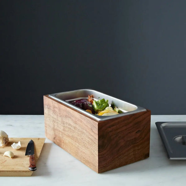 Countertop Compost Bin - Noaway© in Walnut Wood and Stainless Steel by Alabama Sawyer, Southern lifestyle apparel main product photo