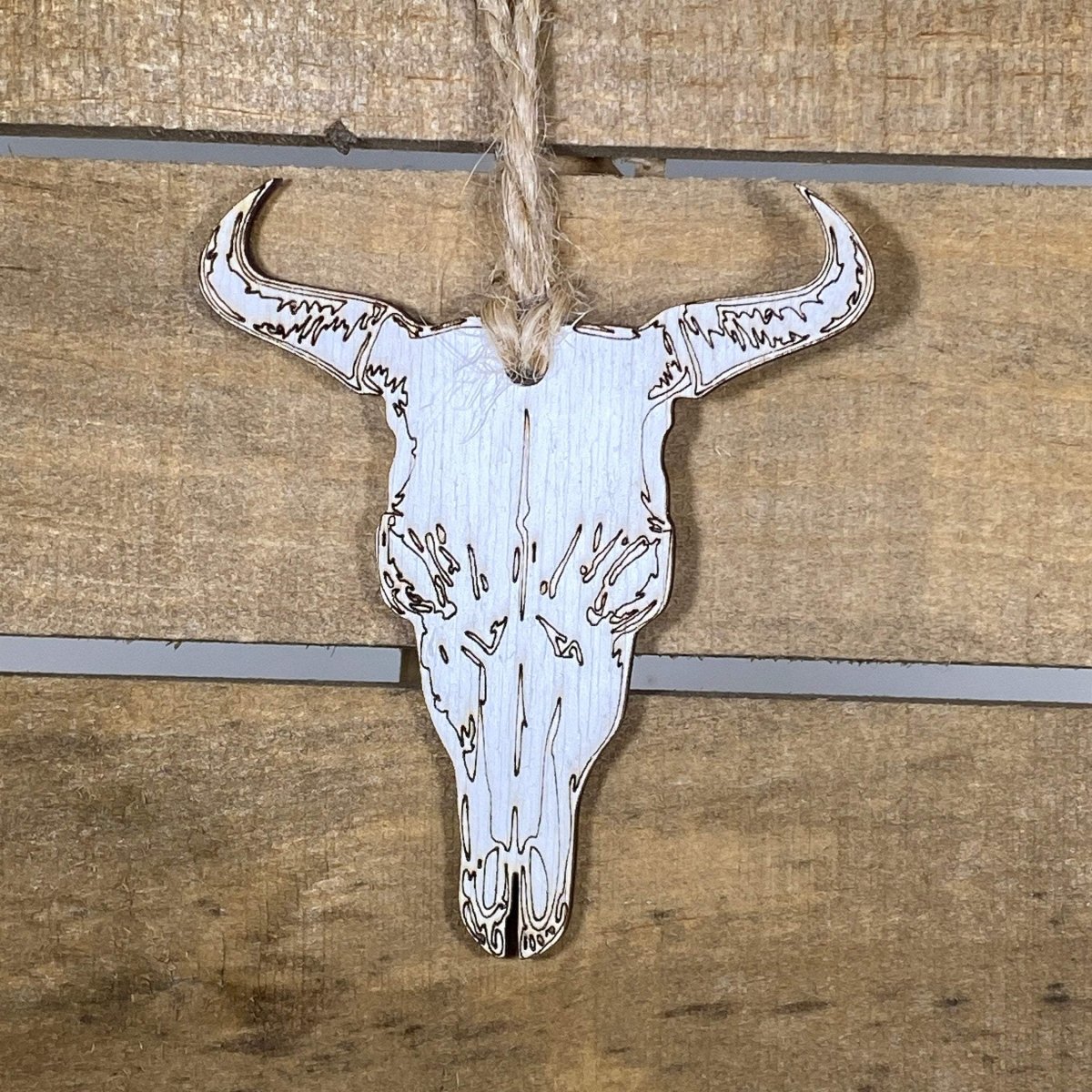 Cow Skull Wooden Christmas Ornament | Western Rustic Holiday Decor