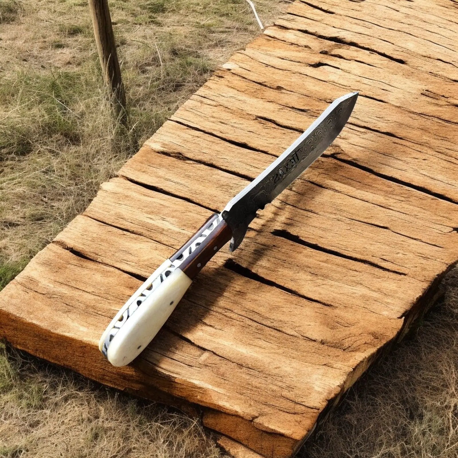 Cowboy Knife with Sheath | Rustic Summer Handmade Damascus Knife Damascus Knife Store
