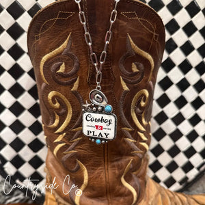 Cowboy Play Statement Necklace with cowboy hat charm and turquoise on boot