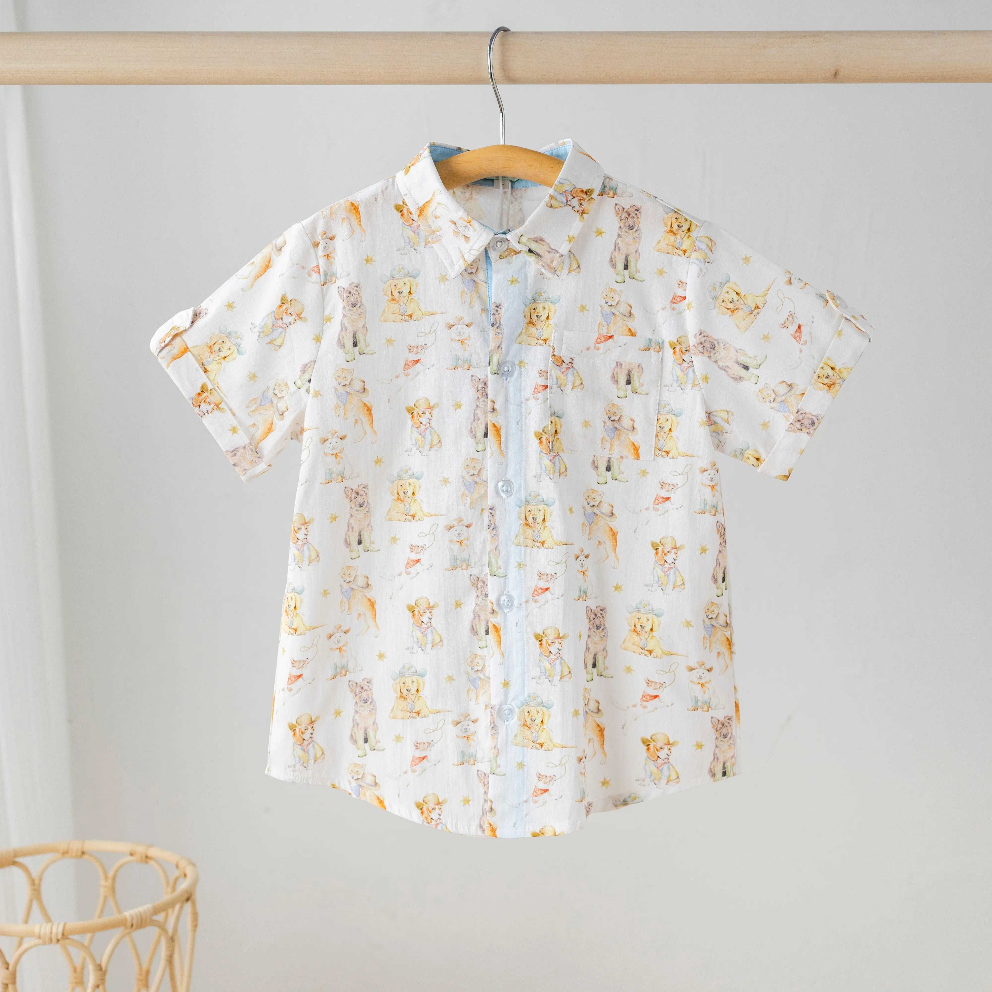 Cowboy Pups Short Sleeve Collared Shirt by Nola Tawk, Southern lifestyle apparel main product photo