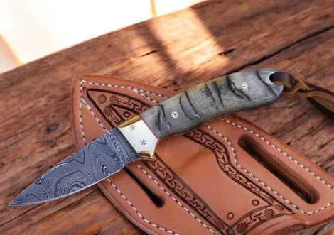 Cowboy Wild West Knife – Damascus Steel, Sheep Horn Damascus Knife Store