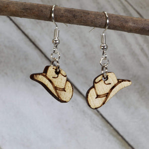 Cowboy Hat Wooden Dangle Earrings | Western Jewelry