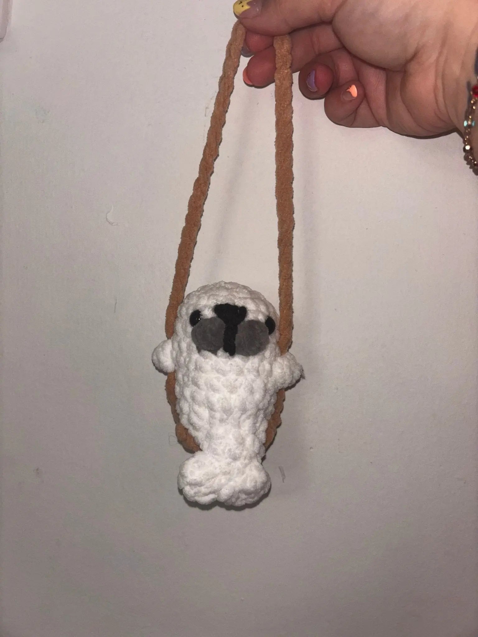 Crocheted Seal Car Swing by Main Street Collective - Cute Handmade Rearview Mirror Charm
