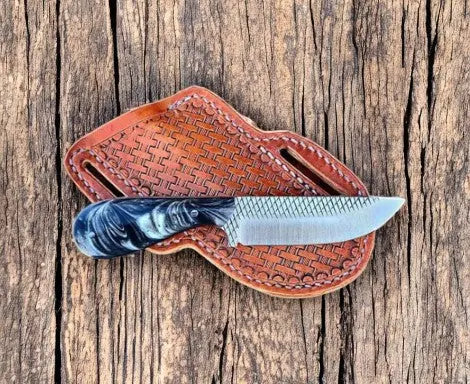 Custom Belt Knife with Epoxy Resin Handle – 8" Rasp Steel Damascus Knife Store