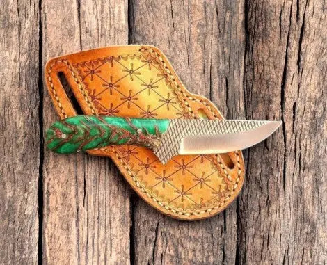 Custom Belt Knife with Rasp Steel & Pine-Cone Handle Damascus Knife Store