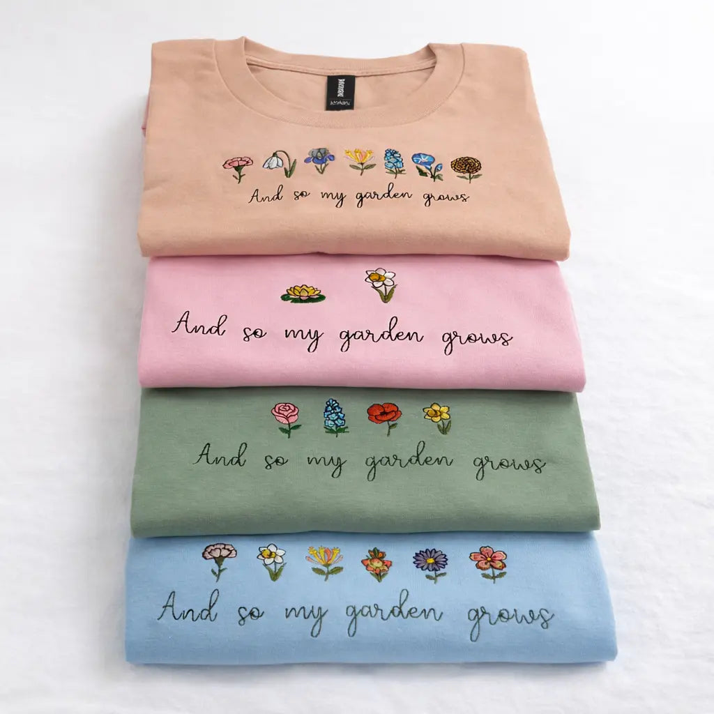 Custom Birth Month Flower Shirt, Embroidered Family Garden Shirt Poor Hog Customs