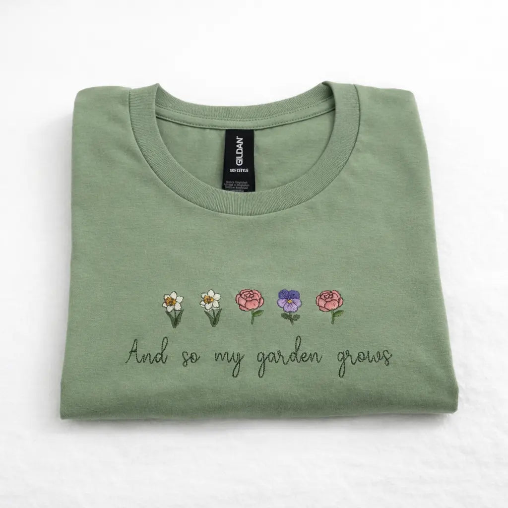 Custom Birth Month Flower Shirt, Embroidered Family Garden Shirt Poor Hog Customs
