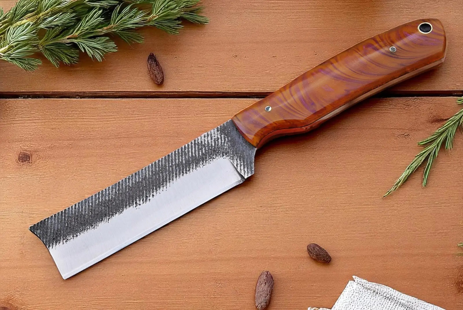 Custom Bull Cutter Knife | Leather Sheath Damascus Knife Store
