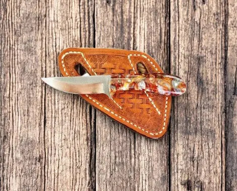 Custom Cowboy Knife with Epoxy Handle & Sheath Damascus Knife Store