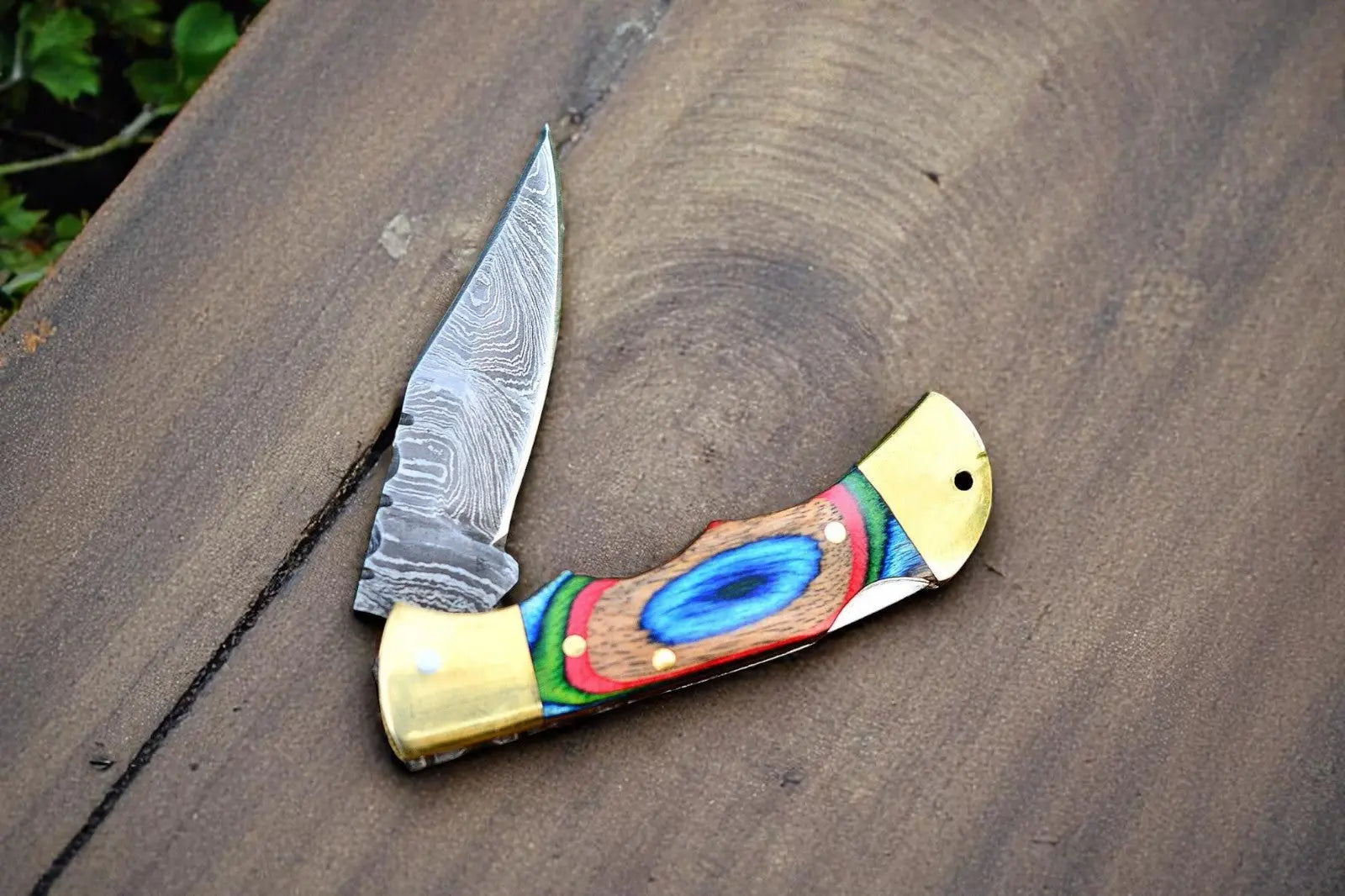 Custom Damascus Folding Knife – Exotic Wood Handle Damascus Knife Store