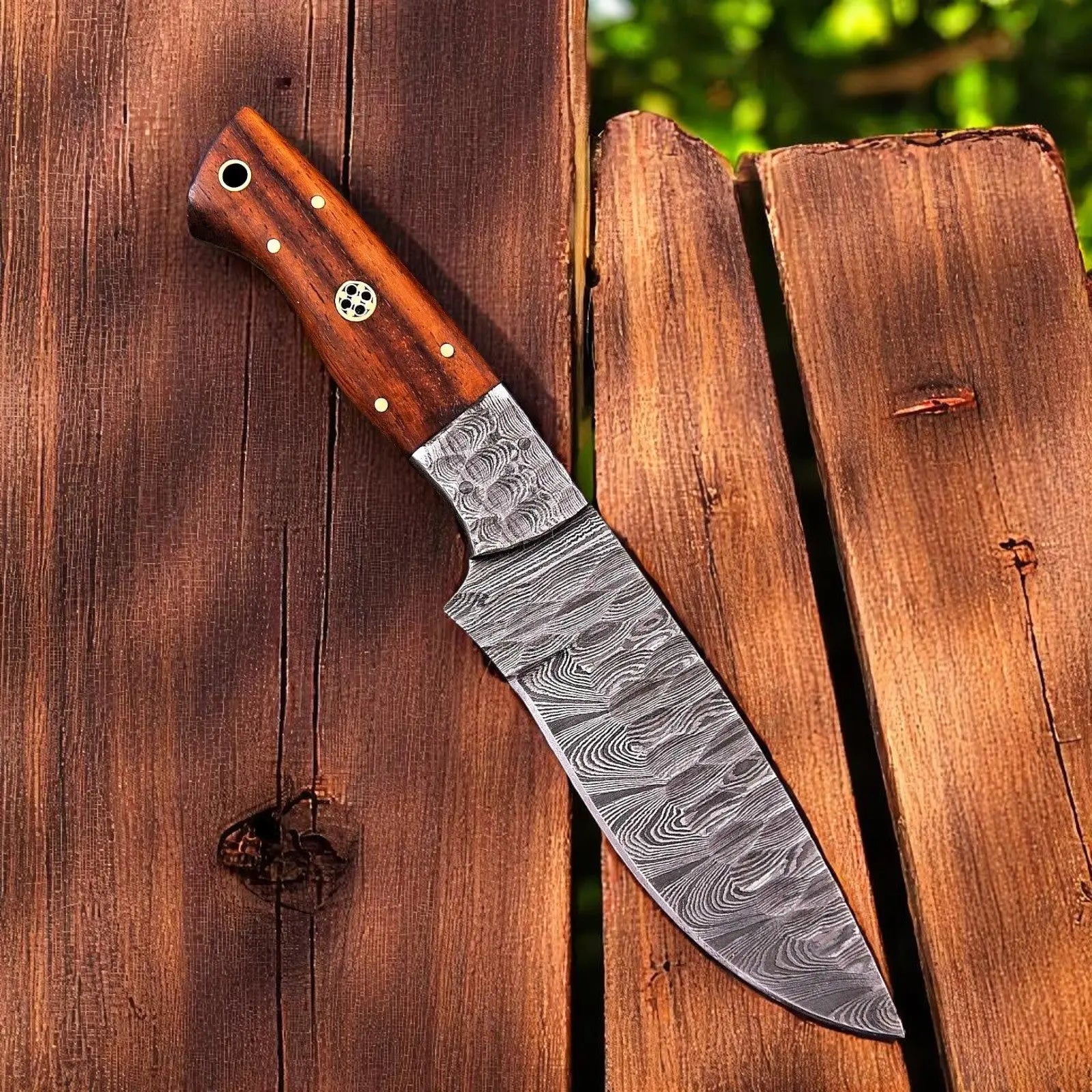 Custom Damascus Hunting Knife – Rosewood Handle by Damascus Knife Store, Damascus knife main product photo