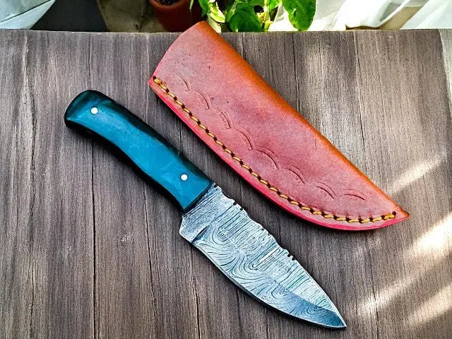 Custom Damascus Hunting Knife with Resin Handle – 8.25” Damascus Knife Store