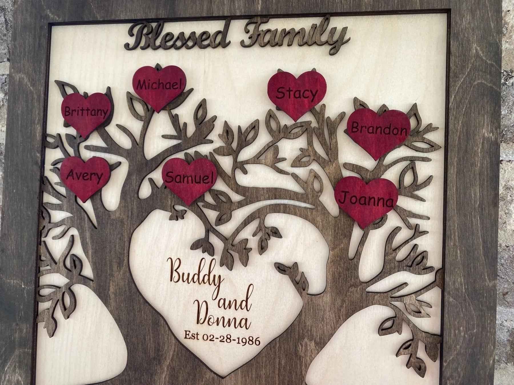 Personalized Family Tree Sign: Custom Wood Art with Names & Anniversary Date - A Unique Keepsake Gift