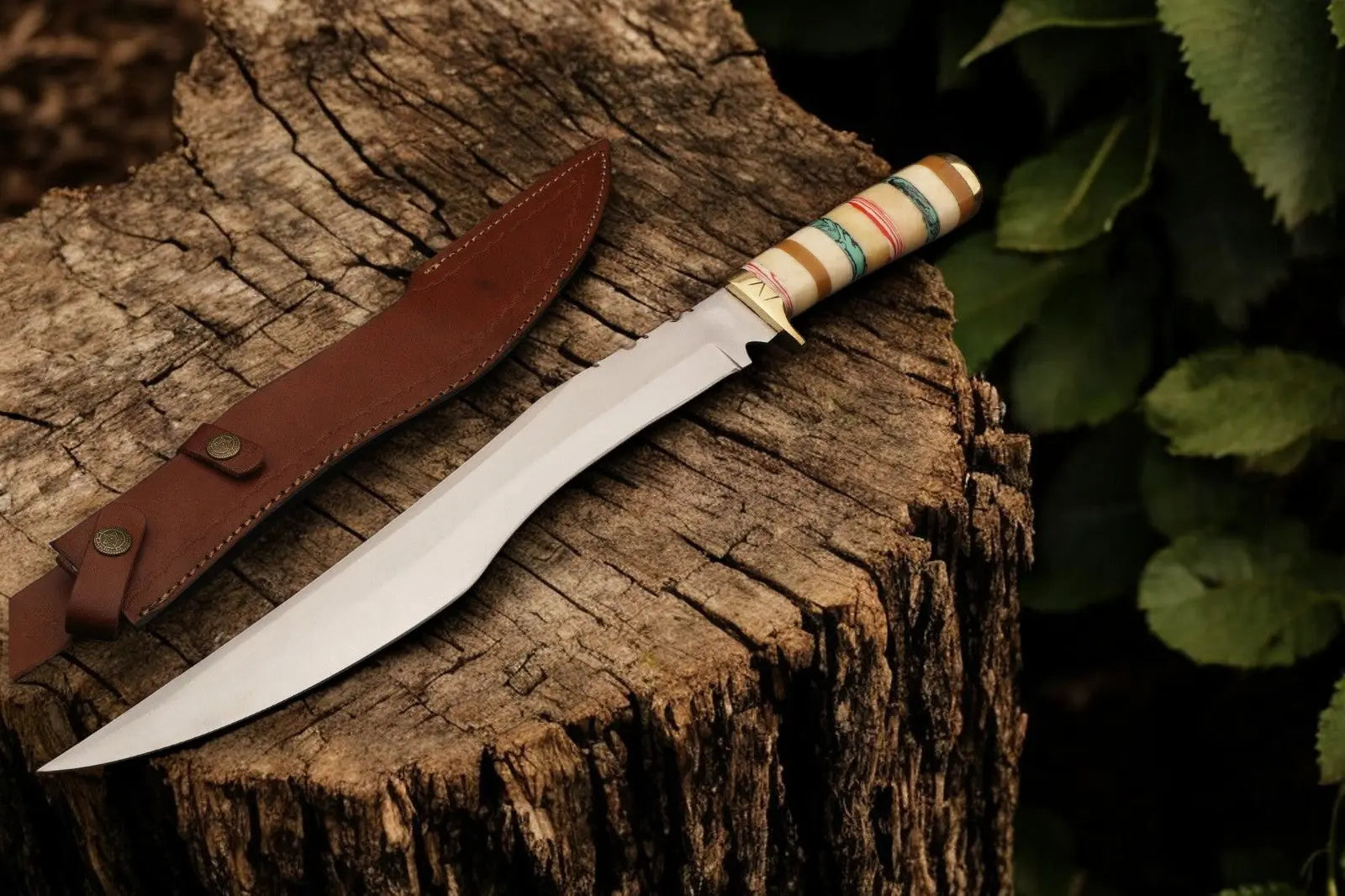 Custom Handmade Bowie Knife - 12" D2 Steel Blade, Exotic Wood & Bone Handle by Damascus Knife Store, Damascus knife main product photo