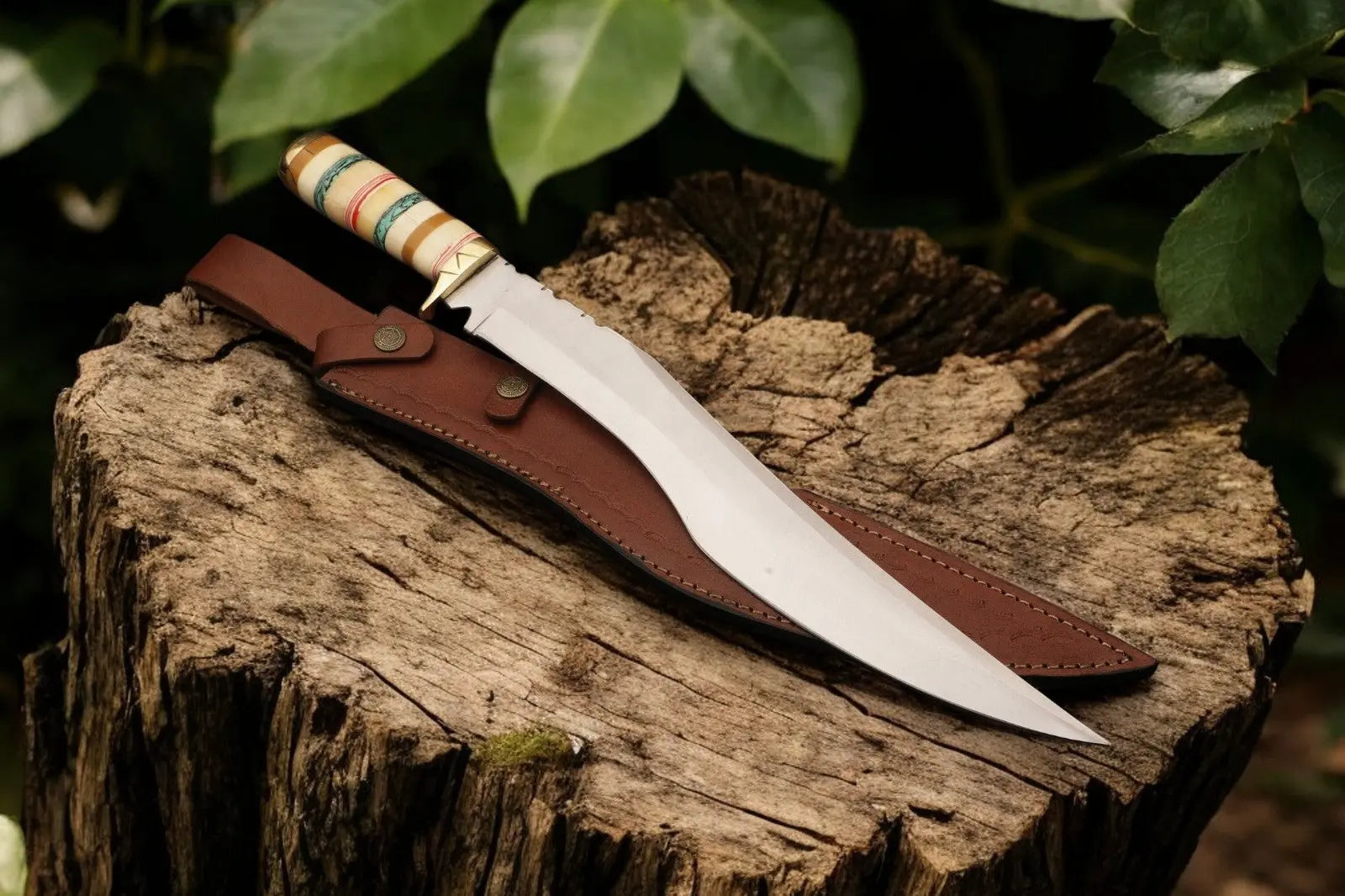 Custom Handmade Bowie Knife - 12" D2 Steel Blade, Exotic Wood & Bone Handle by Damascus Knife Store, Damascus knife detail photo 2