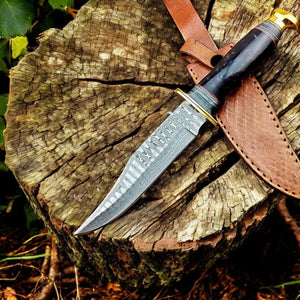 Custom Handmade Bowie Knife - 12" Damascus Steel Blade with Leather Sheath Damascus Knife Store