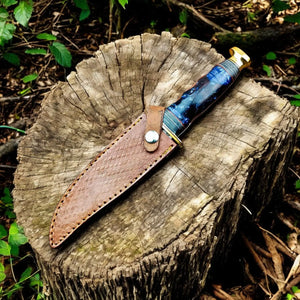 Custom Handmade Bowie Knife - 12" Damascus Steel Blade with Leather Sheath Damascus Knife Store