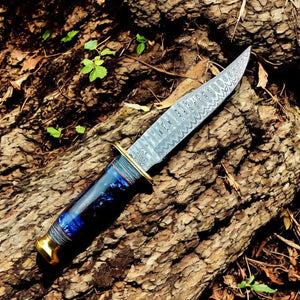 Custom Handmade Bowie Knife - 12" Damascus Steel Blade with Leather Sheath Damascus Knife Store