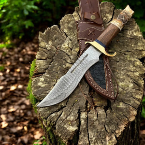 Custom Handmade Bowie Knife - 14" Damascus Steel Blade, Rosewood & Bone Handle Damascus Knife Store