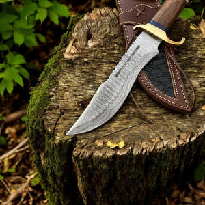 Custom Handmade Bowie Knife - 14" Damascus Steel Blade, Rosewood & Bone Handle Damascus Knife Store