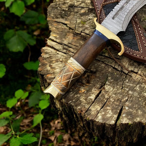 Custom Handmade Bowie Knife - 14" Damascus Steel Blade, Rosewood & Bone Handle Damascus Knife Store